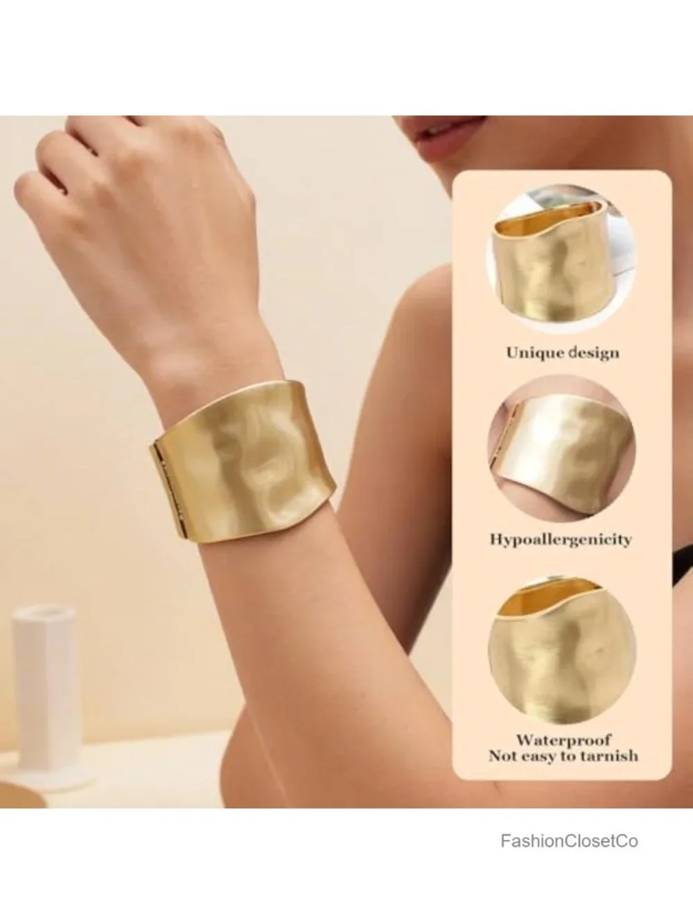 Gold Chunky Bangle Bracelets for Women Big Thick Cuff Bracelet Stackable Non